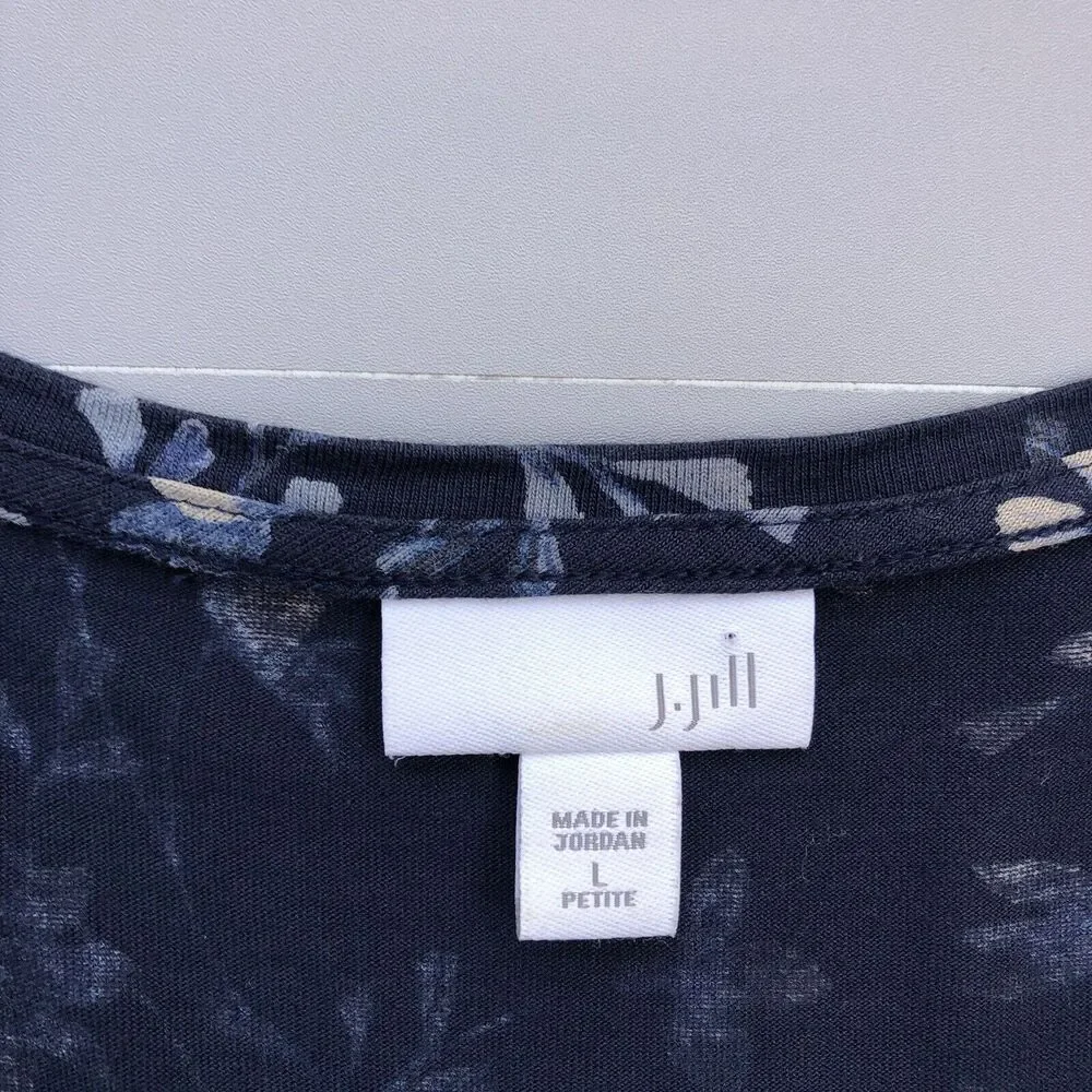 J. Jill Women Large Blue Floral Baby Doll Peplum Tunic Top Cottagecore Flowy
